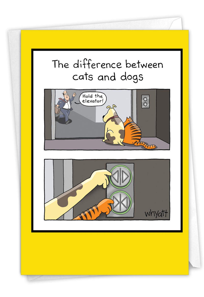 Hold Everything! Hilarious Dog and Cat Cartoon Notecard with Envelope