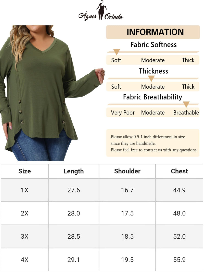 Long Sleeve T-Shirt with Side Button Detail Sizes S - 4X in 2 Colors!