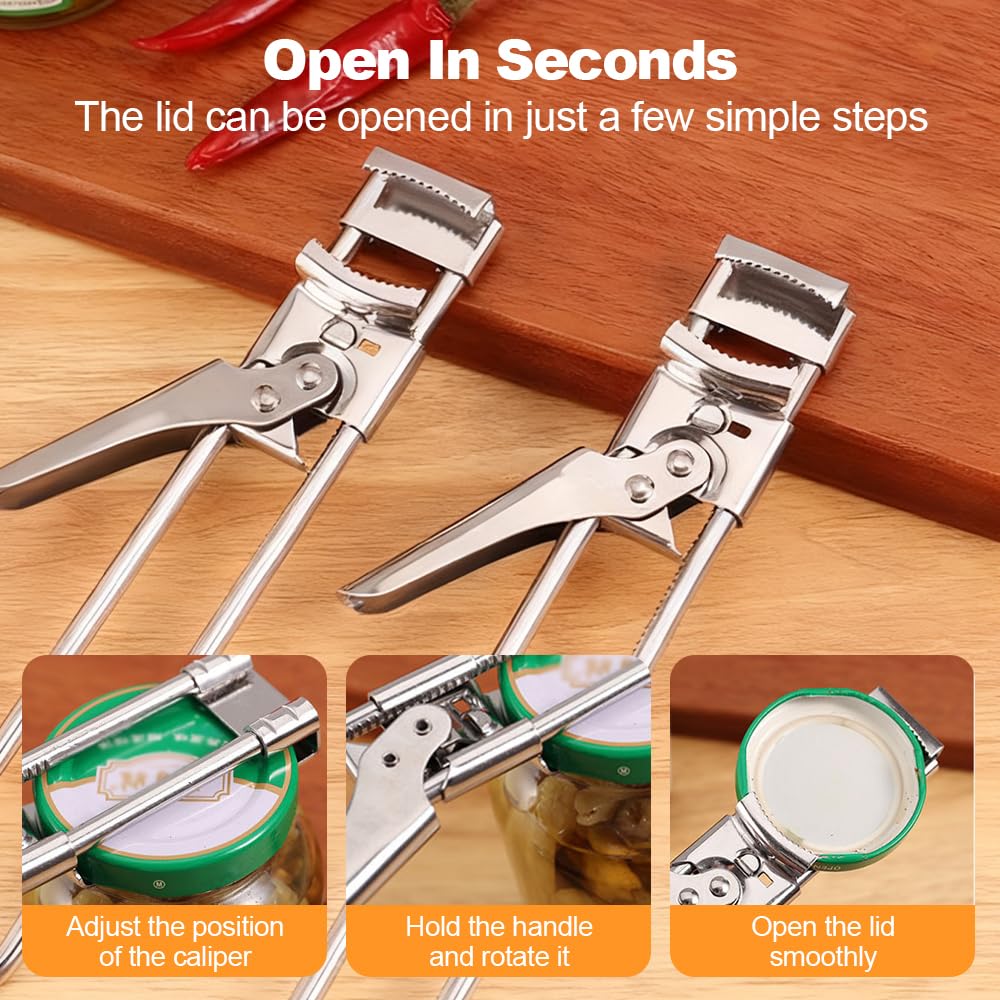 Adjustable Stainless Steel Jar Opener, Gripper Tight Lid Opener, 2025 New Handy Rubber Bottle Jar Opener for Weak Hands, Jar Openers Rated for Seniors, Kitchen Gadgets (1pc, 19.5cm/7.67inch)