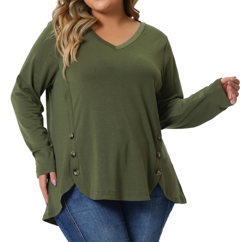 Long Sleeve T-Shirt with Side Button Detail Sizes S - 4X in 2 Colors!