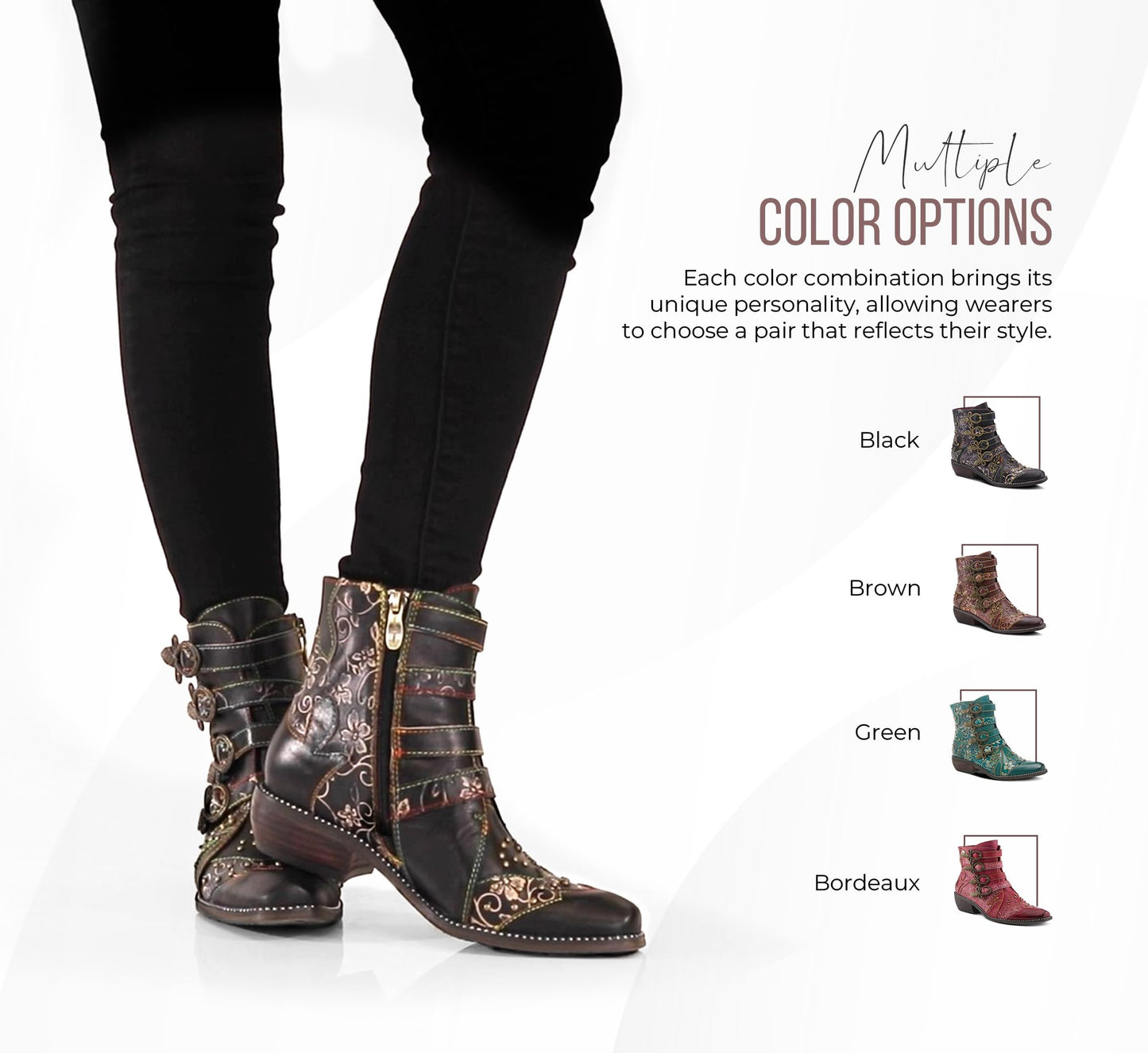 Victorian Steampunk Styled Leather Embossed Booties in 4 Colors - Up to Size 13!