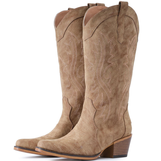 Cowgirl Boots with Chunky Heel Mid Calf up to Size 13 Wide in 3 Colors