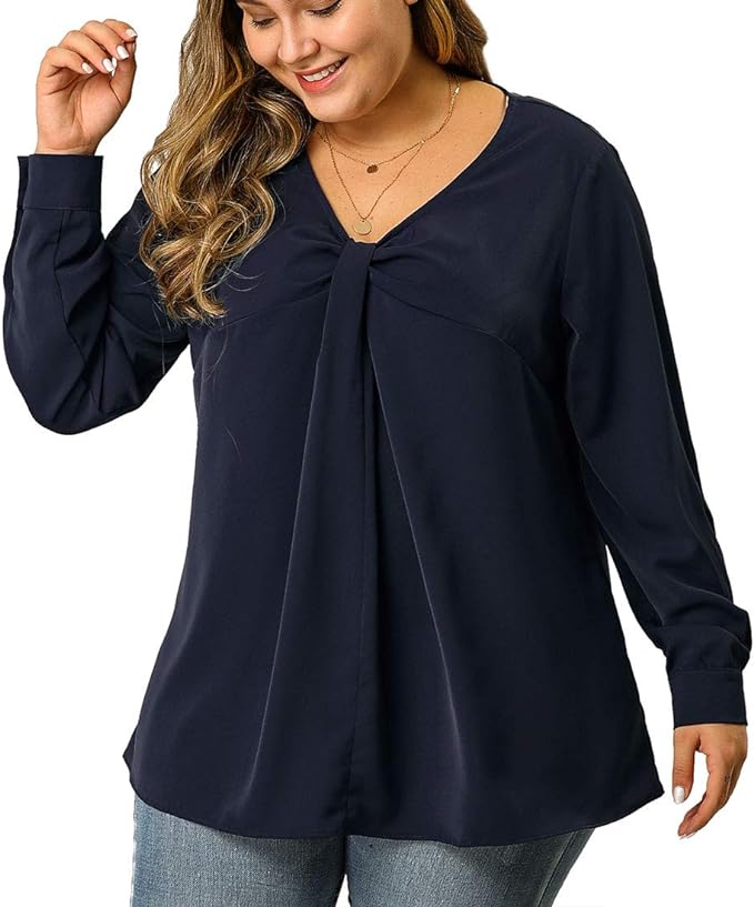 Plus Size Blouse V Neck Long Sleeve - in 3 Colors Up to Size 4x!