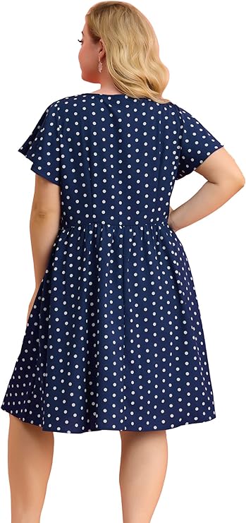 Plus Size 2024 Spring Collection Navy Polka Dot Dress Up to Size 3x!