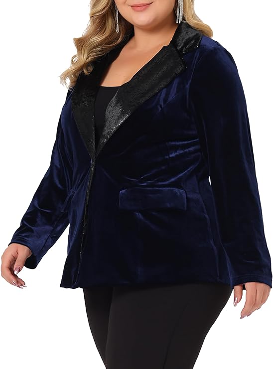 Velveteen Blazer with Sparkle Notched Collar in Sizes up to 4X