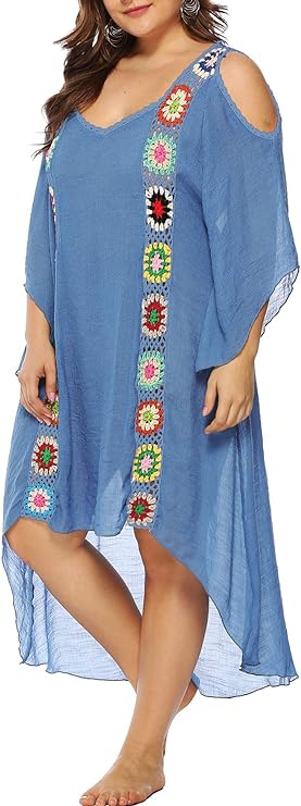 Boho Look Crochet Granny Square Beach Cover-Up for Plus Size Curves