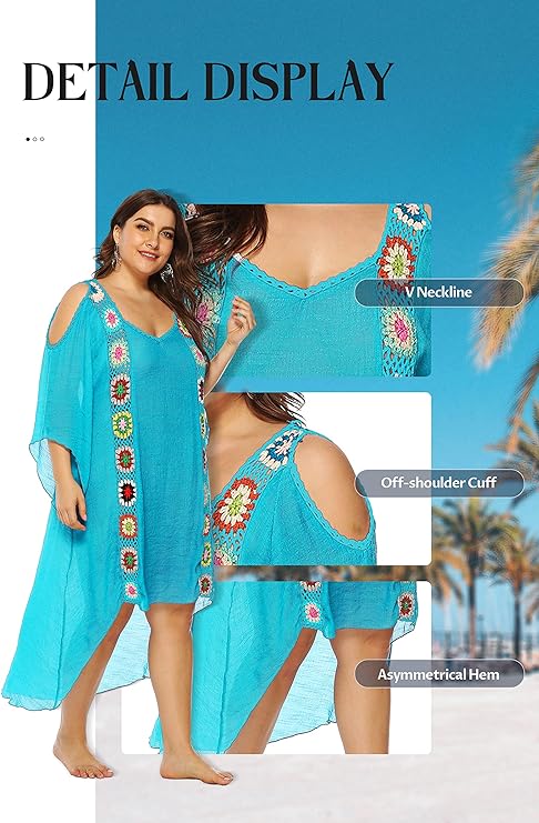 Boho Look Crochet Granny Square Beach Cover-Up for Plus Size Curves