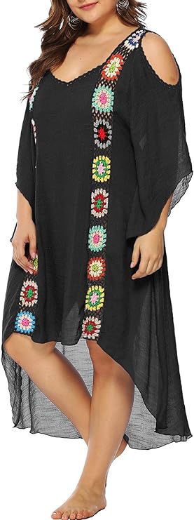 Boho Look Crochet Granny Square Beach Cover-Up for Plus Size Curves