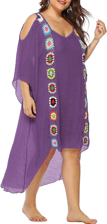 Boho Look Crochet Granny Square Beach Cover-Up for Plus Size Curves