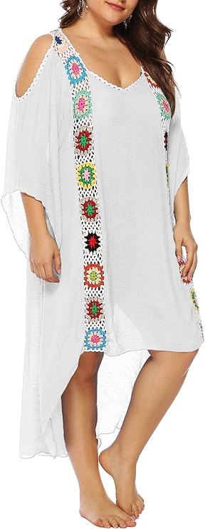 Boho Look Crochet Granny Square Beach Cover-Up for Plus Size Curves