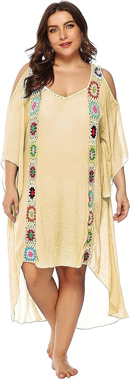 Boho Look Crochet Granny Square Beach Cover-Up for Plus Size Curves