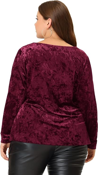 Velveteen Blouse with Long Sleeves and Scoop Neck in 3 colors up to size 4X