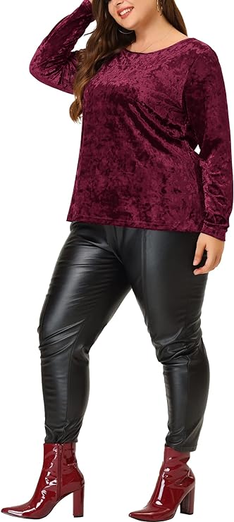 Velveteen Blouse with Long Sleeves and Scoop Neck in 3 colors up to size 4X