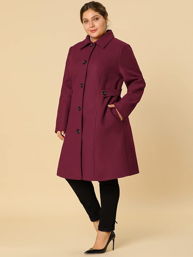 Plus Size Single Breasted Belted Coat Up to Size 4X