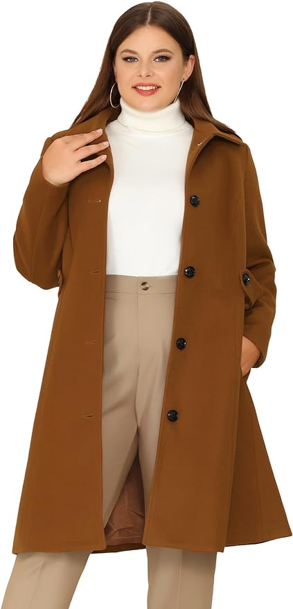 Plus Size Single Breasted Belted Coat Up to Size 4X