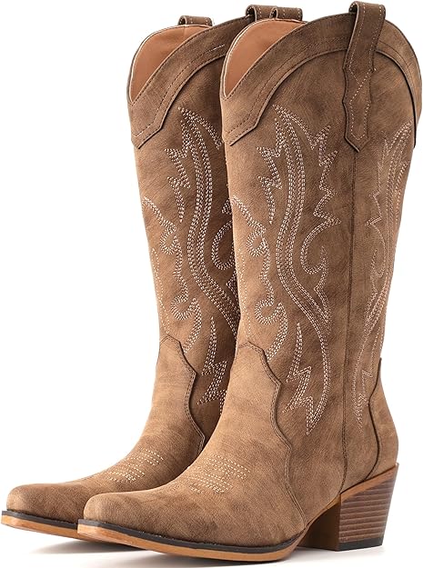 Cowgirl Boots with Chunky Heel Mid Calf up to Size 13 Wide in 3 Colors