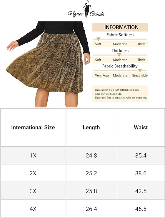 Metallic Plus Size Glitter Skirt in 2 Colors Plus Size up to 4X!