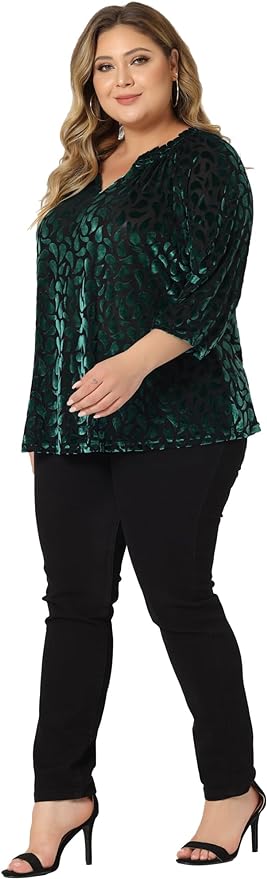 Plus Size Burnout Velvet Blouse Up to Size 4X!