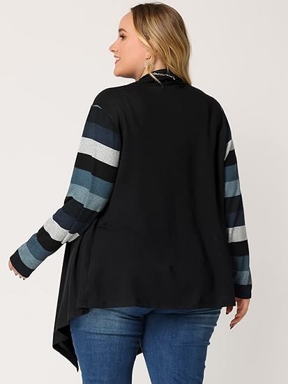 Plus Size Handkerchief Cardigan with Color Blocked Sleeves - in 6 Colors Up to Size 4x!