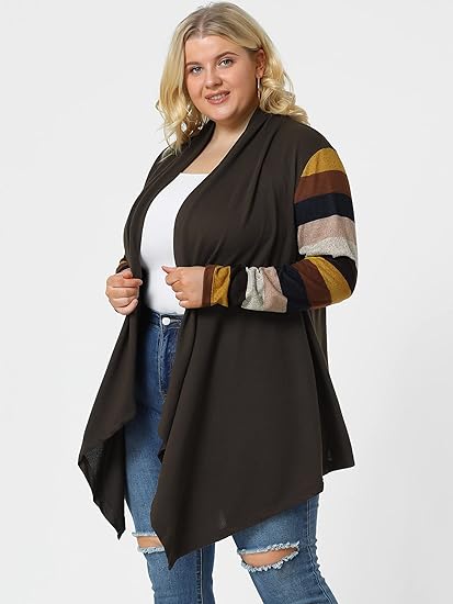 Plus Size Handkerchief Cardigan with Color Blocked Sleeves - in 6 Colors Up to Size 4x!