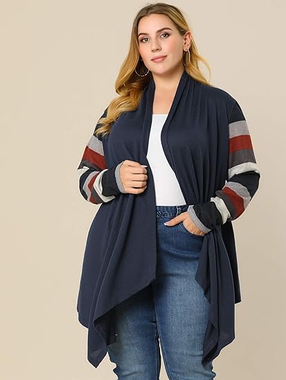Plus Size Handkerchief Cardigan with Color Blocked Sleeves - in 6 Colors Up to Size 4x!