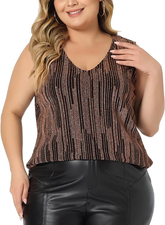 Plus Size Glitter Tank Top with V Neck in 3 colors up to size 4X