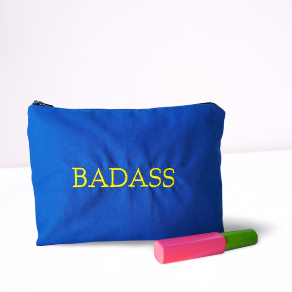 Badass Embroidered Make-up/Accessories Bag. Comes in a variety of colors!