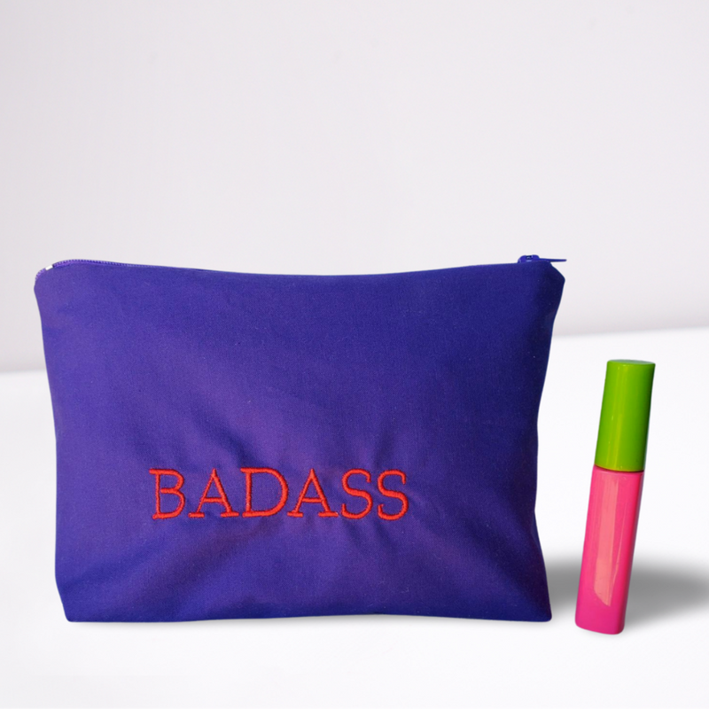 Badass Embroidered Make-up/Accessories Bag. Comes in a variety of colors!