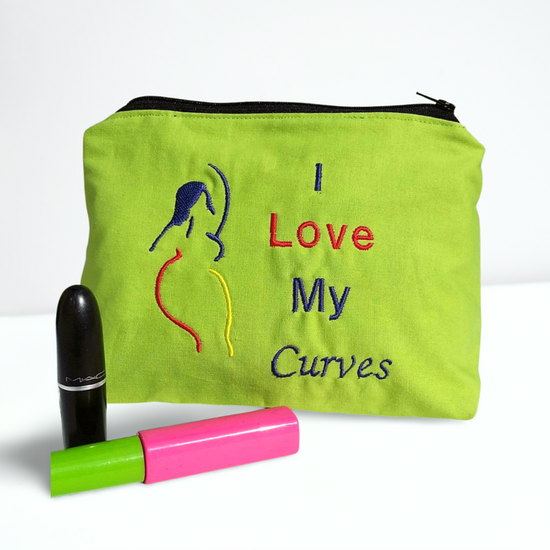 I Love My Curves Embroidered Make-up/Accessories Bag. Comes in a variety of colors!