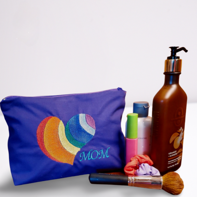 LGBTQ+ Pride Mom Embroidered Make-up/Accessories Bag. Comes in a variety of colors!