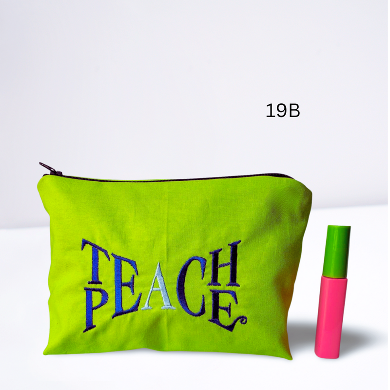 Teach Peace Embroidered Make-up/Accessories Bag. Comes in a variety of colors!