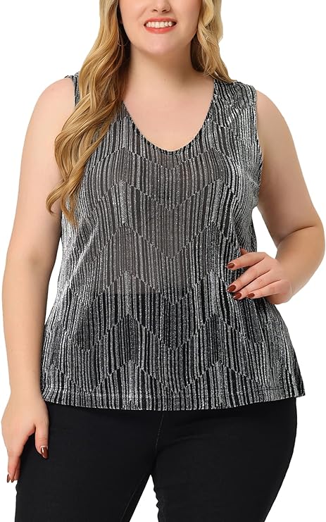 Plus Size Glitter Tank Top with V Neck in 3 colors up to size 4X