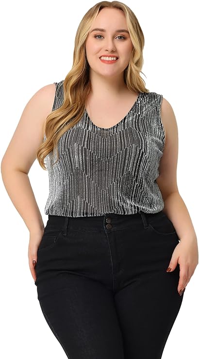 Plus Size Glitter Tank Top with V Neck in 3 colors up to size 4X