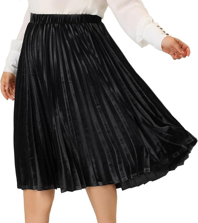 Plus Size Pleated Velveteen Skirt in 4 Colors Up to Size 4X!