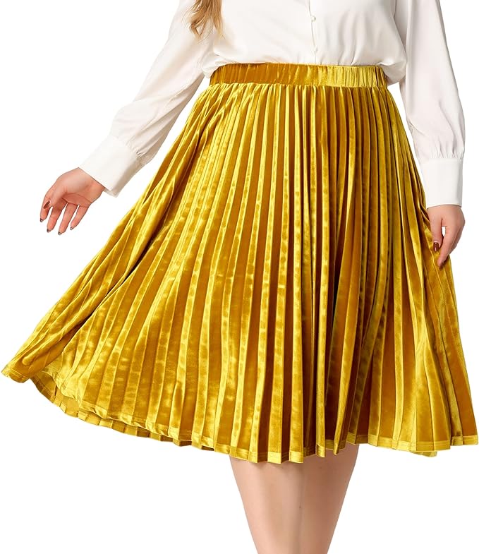 Plus Size Pleated Velveteen Skirt in 4 Colors Up to Size 4X!