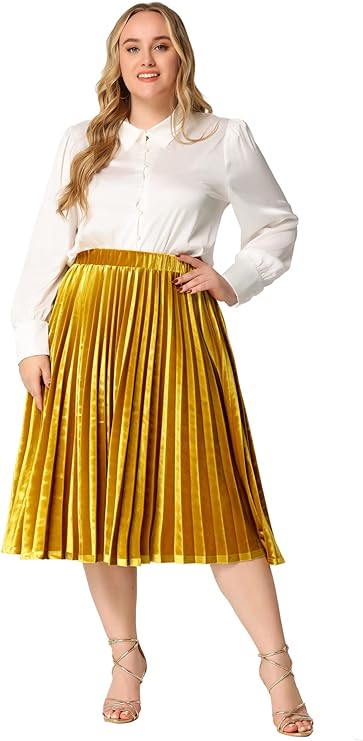 Plus Size Pleated Velveteen Skirt in 4 Colors Up to Size 4X!