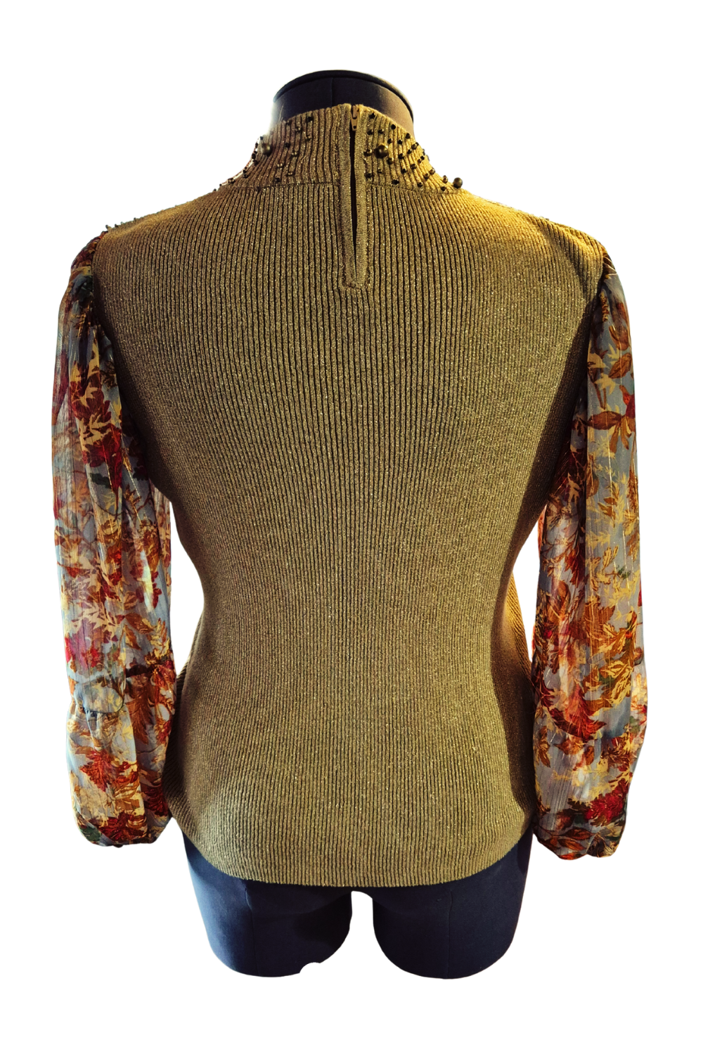 Antique Gold Top with Lame Print Sleeves Size L - XL