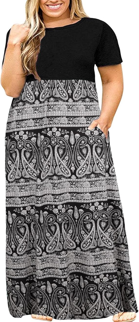 Two Tone Plus Size Long Beach Party Dress, Up to 5X