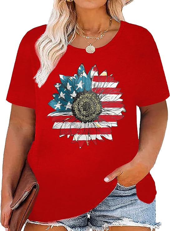 Patriotic Plus Size Graphic Tees Up to Size 5X!