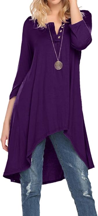 Tall Tunic/Short Dress with Hi Low Hem, 3/4 Sleeve and Size Inclusive up to 3X! Lots of Colors and Patterns!