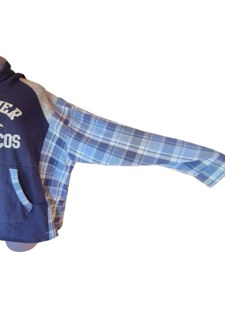 Denver Broncos Plaid Hoodie Shirt | Upcyceld Size XL–2XL Cotton Game Day Top