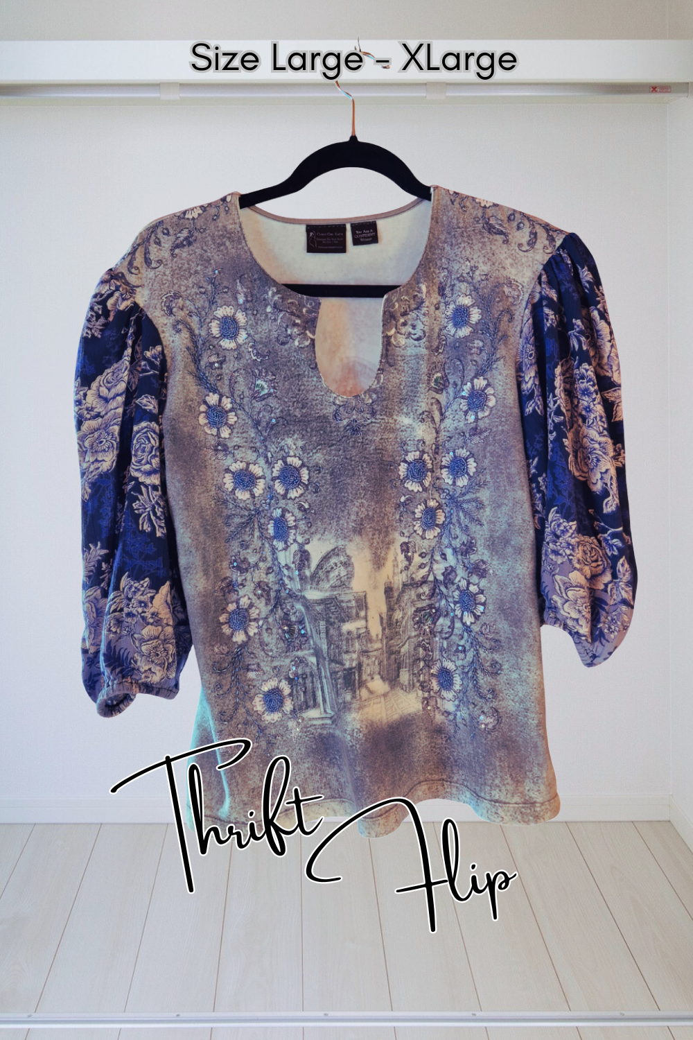 One-of-a-Kind Italy Print Beaded Top Size Large - XLarge