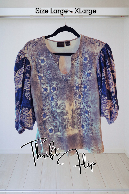 One-of-a-Kind Italy Print Beaded Top Size Large - XLarge