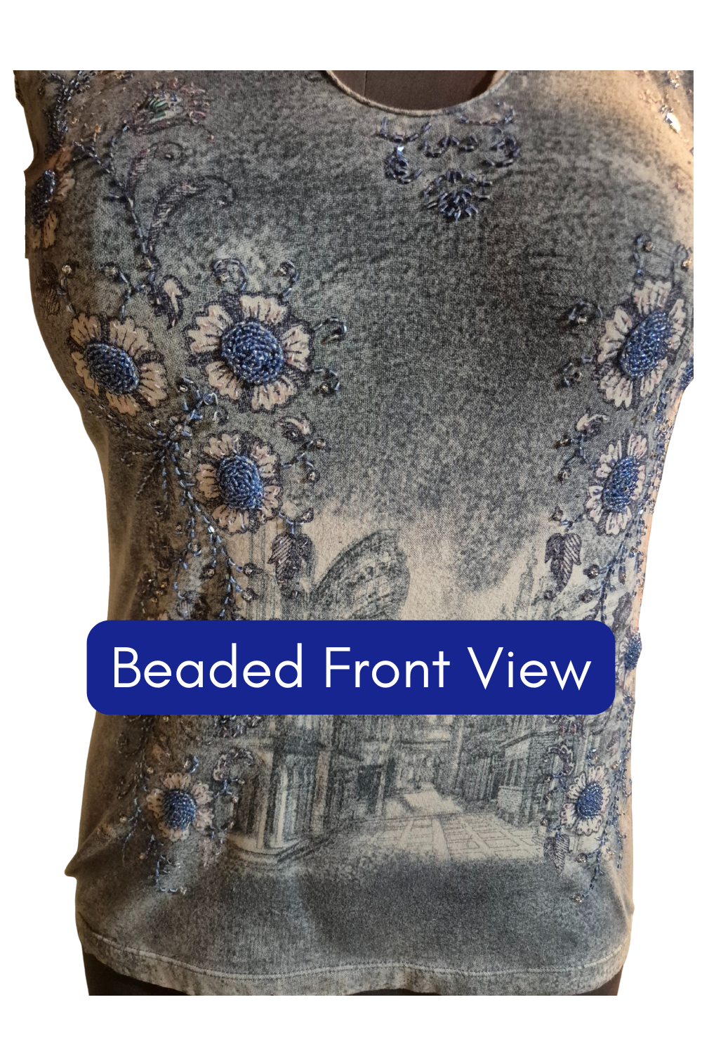 One-of-a-Kind Italy Print Beaded Top Size Large - XLarge