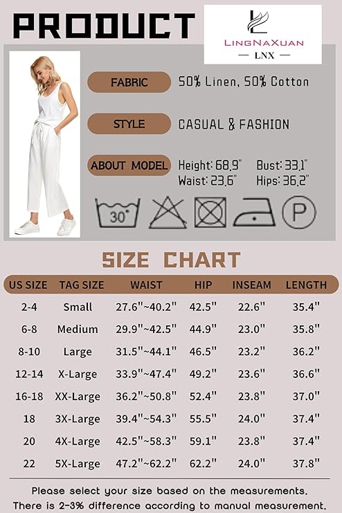 Linen Blend Cropped Pants Plus Size Up to 5X in 22 Colors!