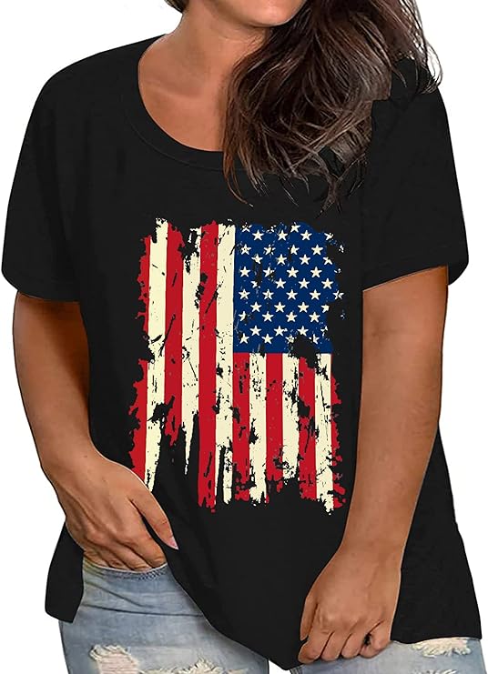 Patriotic Plus Size Graphic Tees Up to Size 5X!