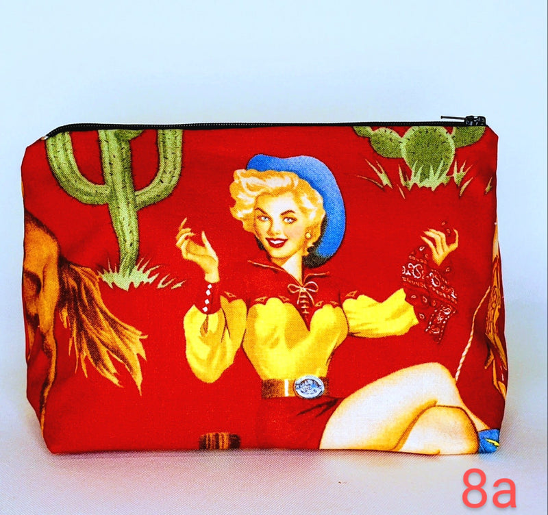 Cowgirl Pinup Embroidered Make-up/Accessories Bag Prints Vary - Choose Your Favorite!