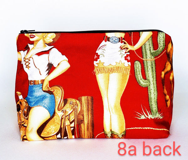 Cowgirl Pinup Embroidered Make-up/Accessories Bag Prints Vary - Choose Your Favorite!