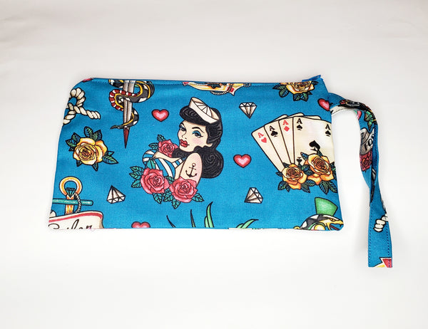 Sailor Pin-up Girl Embroidered Accessory Bag with Strap