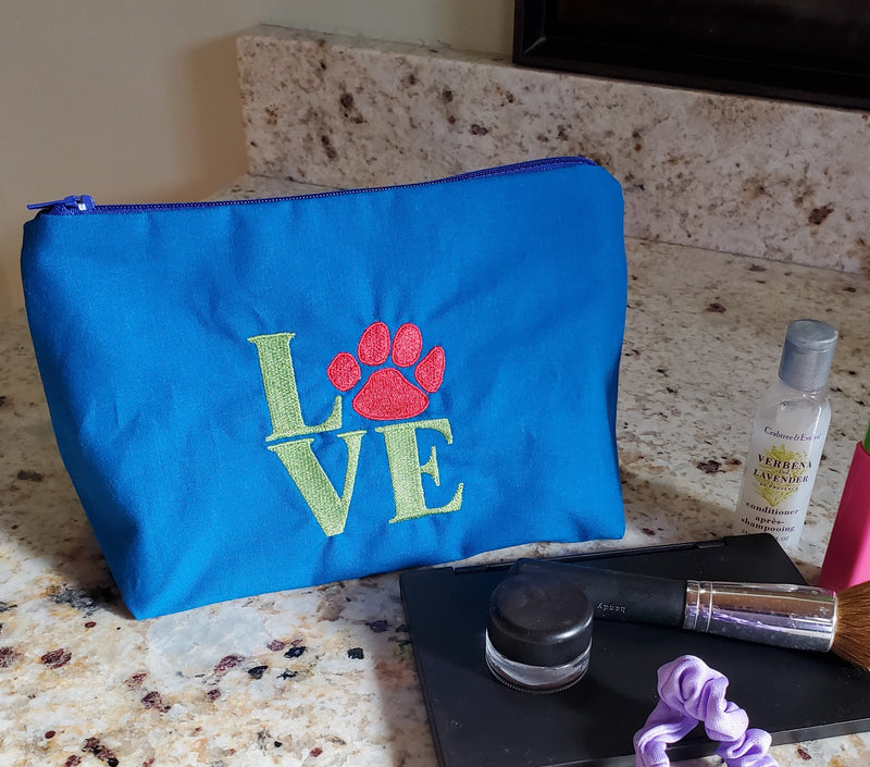 I LOVE my Dog/Cat Paw Embroidered Make-up/Accessories Bag. Comes in a variety of colors!
